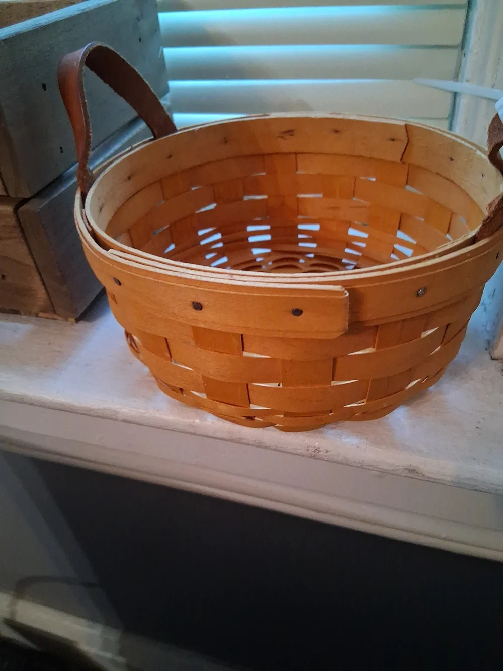 1998 Longaberger Natural Woven Basket with Brown Leather Handles